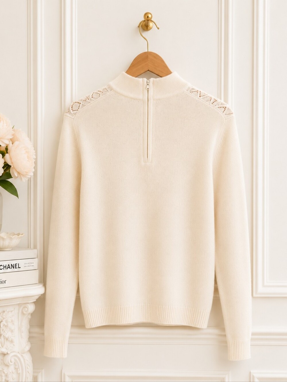 Draper’s & Damon’s Ivory Embellished Mock Neck Sweater | Size Large - Picture 7 of 11